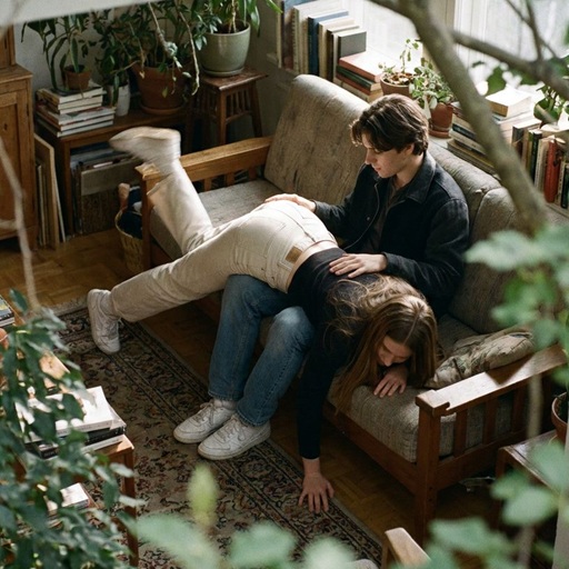 Spanking im Wohnzimmer: Junge Mann versohlt junge Frau