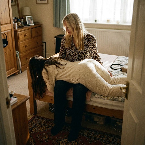 FF OTK Spanking im Pyjama: Ältere Dame versohlt junge Frau